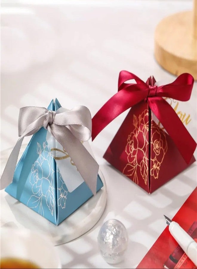 VRB Dec مجموعة VRB Dec من 10 قطع من علب الهدايا الصغيرة الملونة القابلة للطي للتغليف/علب هدايا لتقديم الهدايا، علب هدايا فارغة، علب هدايا لتقديم الهدايا، هدايا للإرجاع، شوكولاتة، فواكه مجففة، هدايا زفاف واحتفالات دينية (10 قطع مثلث أحمر على شكل حب) - Image 3